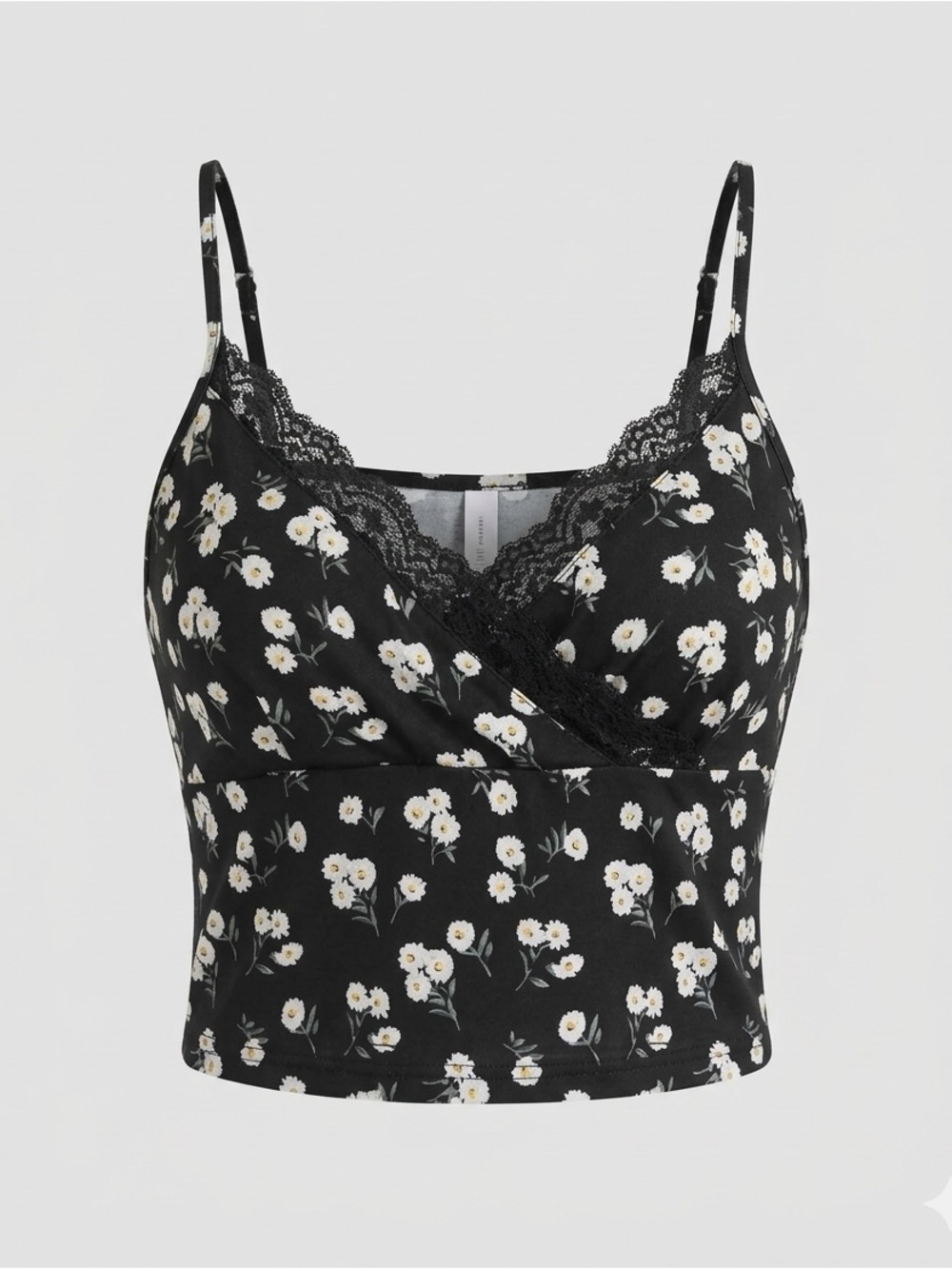 SHEIN Black Floral Lace-Trim Camisole